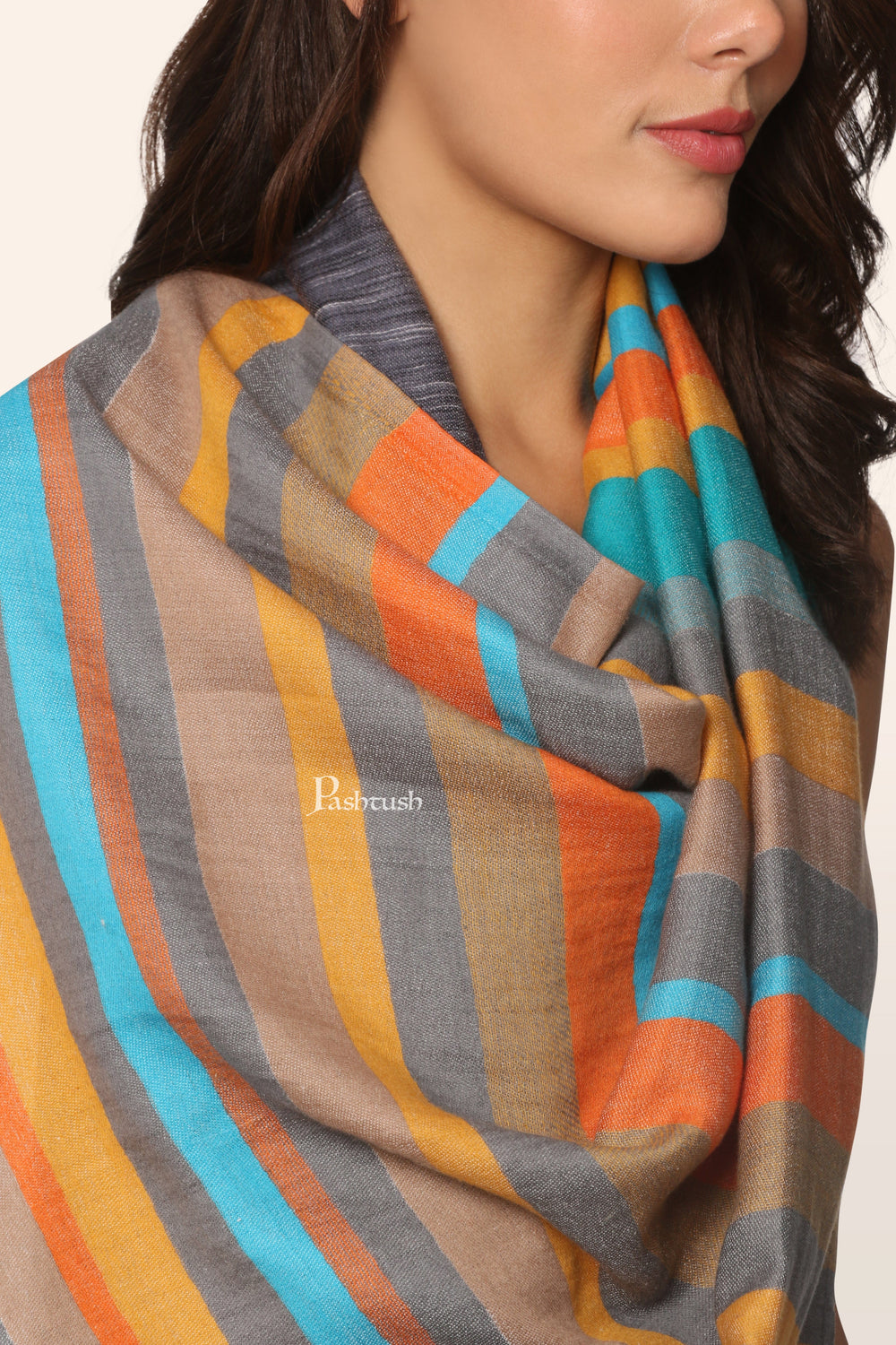 Pashtush India womens scarf and Stoles Pashtush Womens Extra Fine Wool Stole, Woven Stripes, Reversible Design, Multicolour