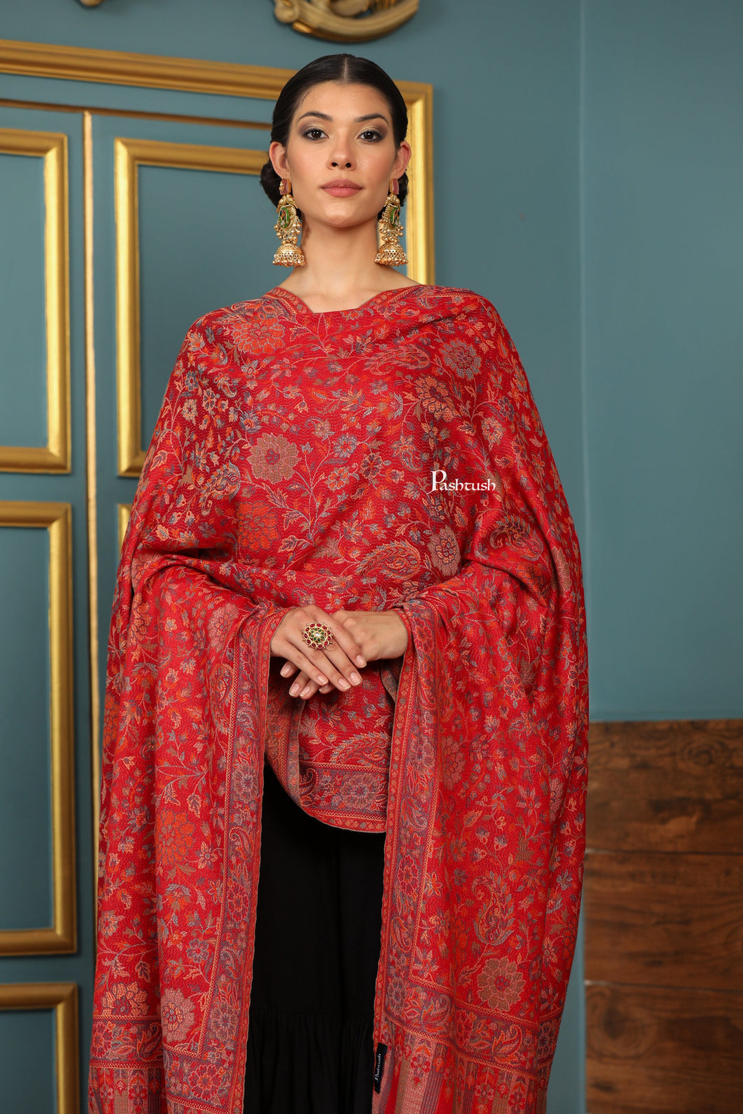 Pashtush India Womens Shawls Pashtush Womens Extra Soft Bamboo Shawl, Paisley  Design, Red