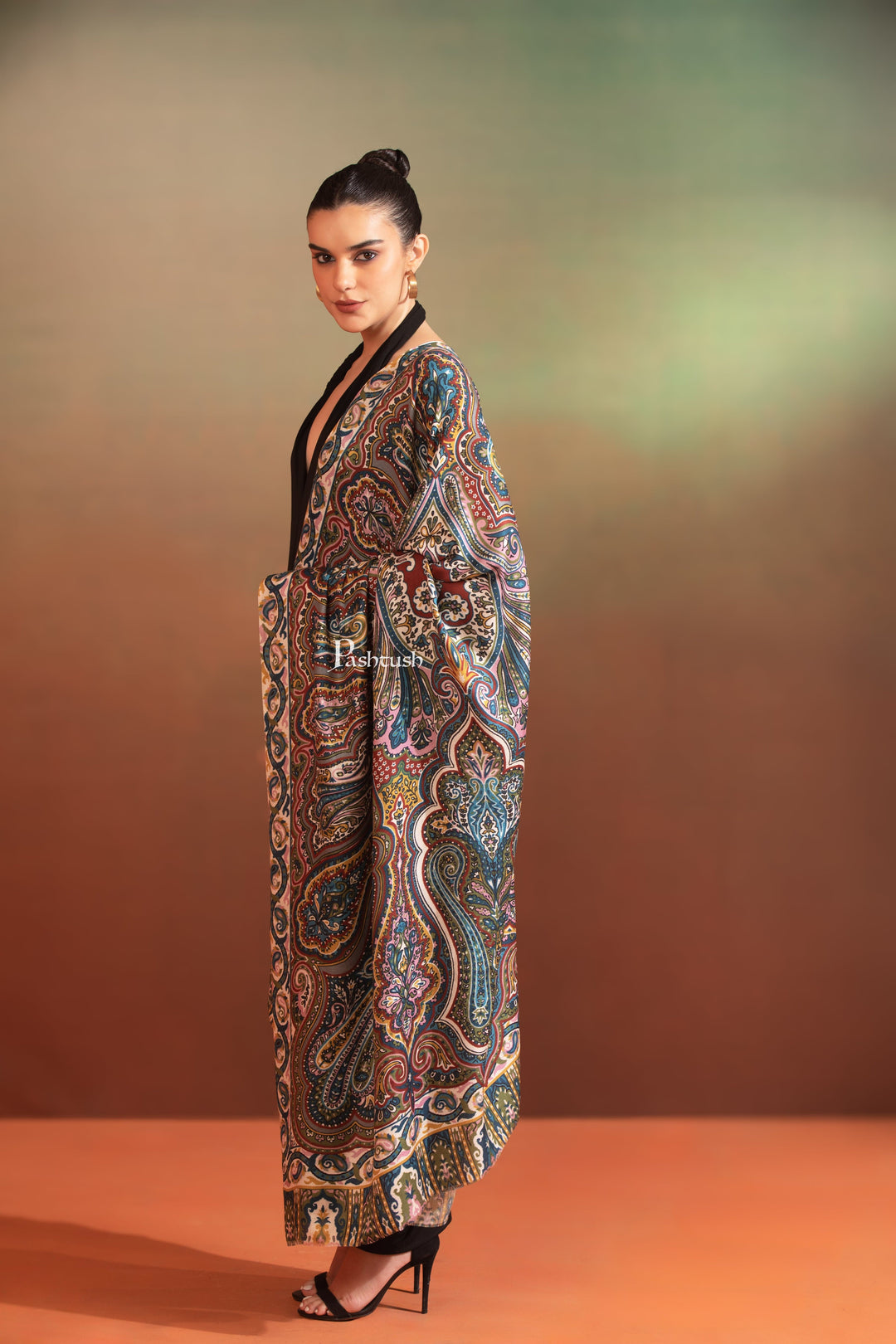 Pashtush India Womens Shawls Pashtush Womens Extra Soft Bamboo Shawl, Printed Paisley Design, Multicolour