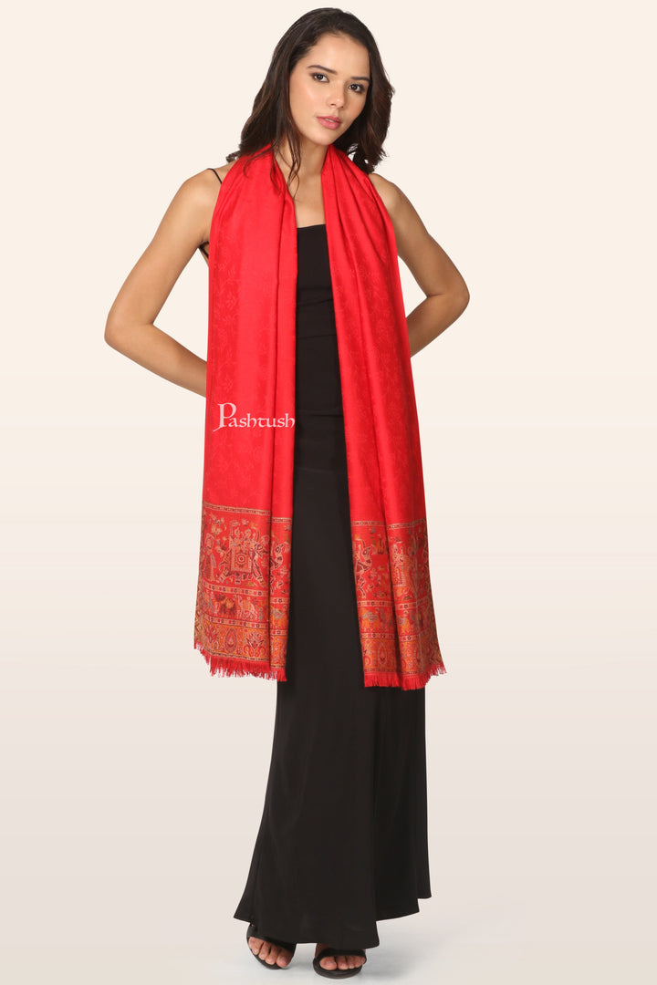 Pashtush India womens scarf and Stoles Pashtush Womens Extra Soft Bamboo Stole, Doli Darbar Woven Design, Red