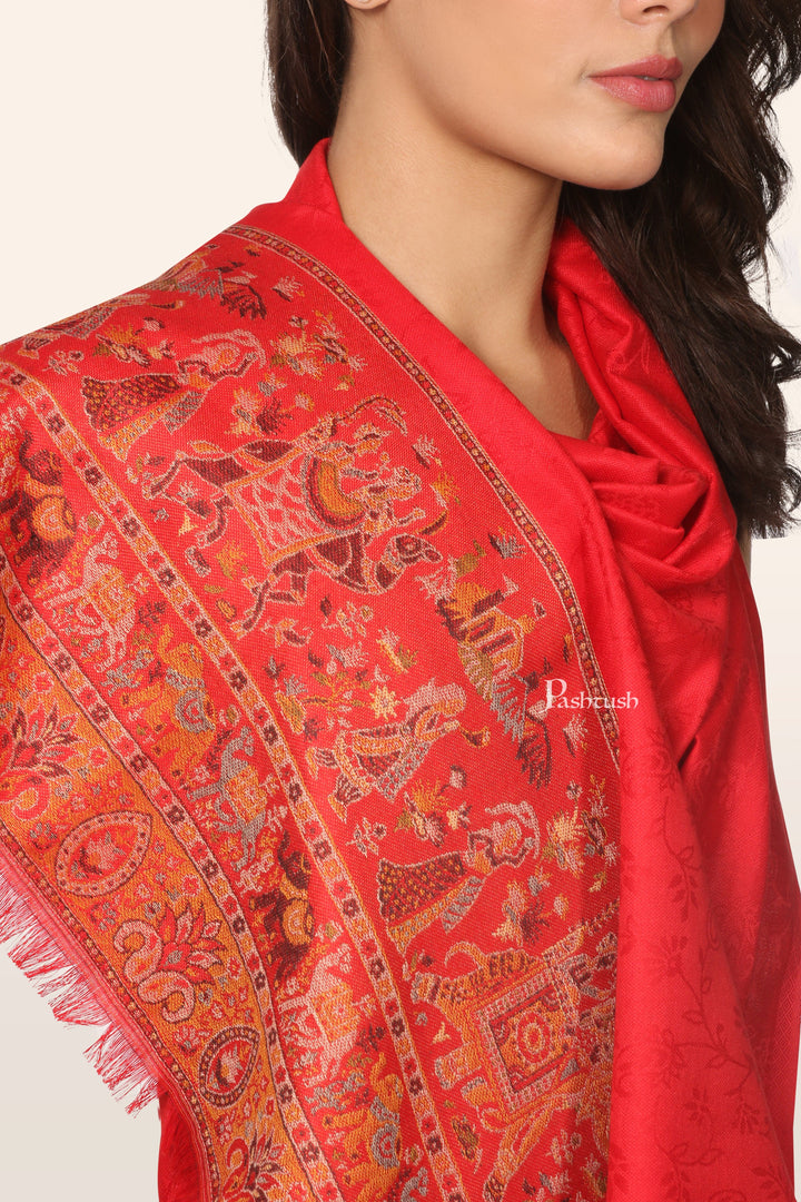 Pashtush India womens scarf and Stoles Pashtush Womens Extra Soft Bamboo Stole, Doli Darbar Woven Design, Red