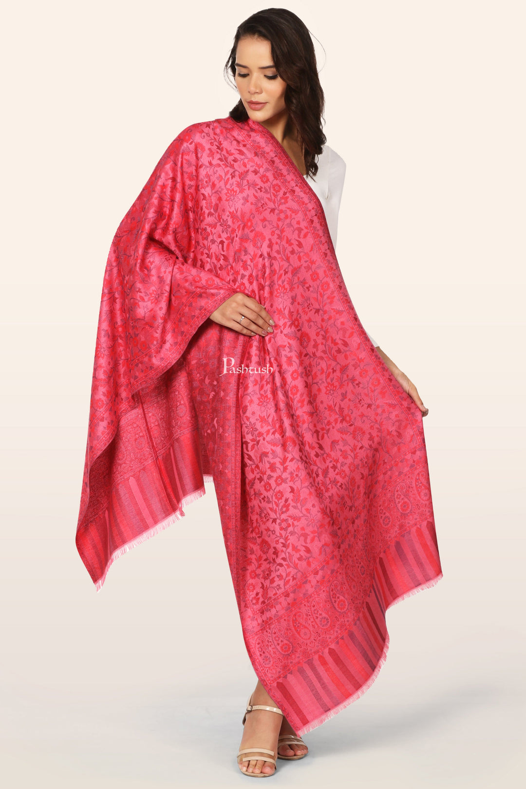 Pashtush India womens scarf and Stoles Pashtush Womens Extra Soft Bamboo Stole, Paisley Weave Design, Pink