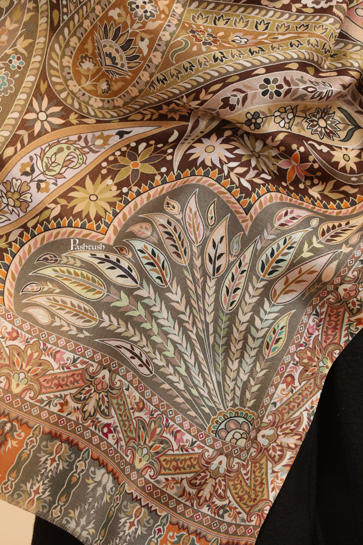 Pashtush India Womens Stoles and Scarves Scarf Pashtush Womens Extra Soft Bamboo Stole, Printed Design, Beige