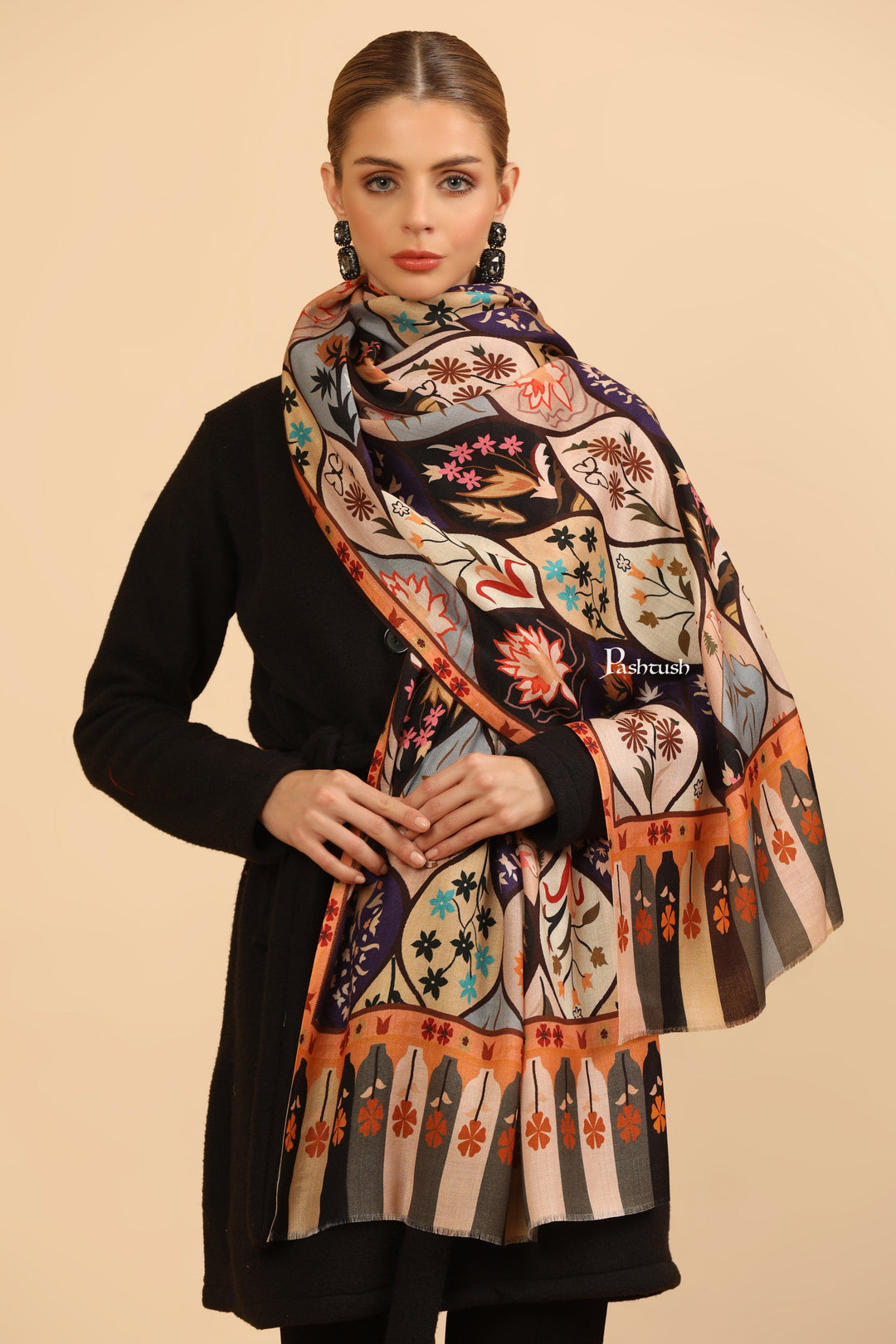 Pashtush India Womens Stoles and Scarves Scarf Pashtush Womens Extra Soft Bamboo Stole, Printed Paisley Design, Multicolour