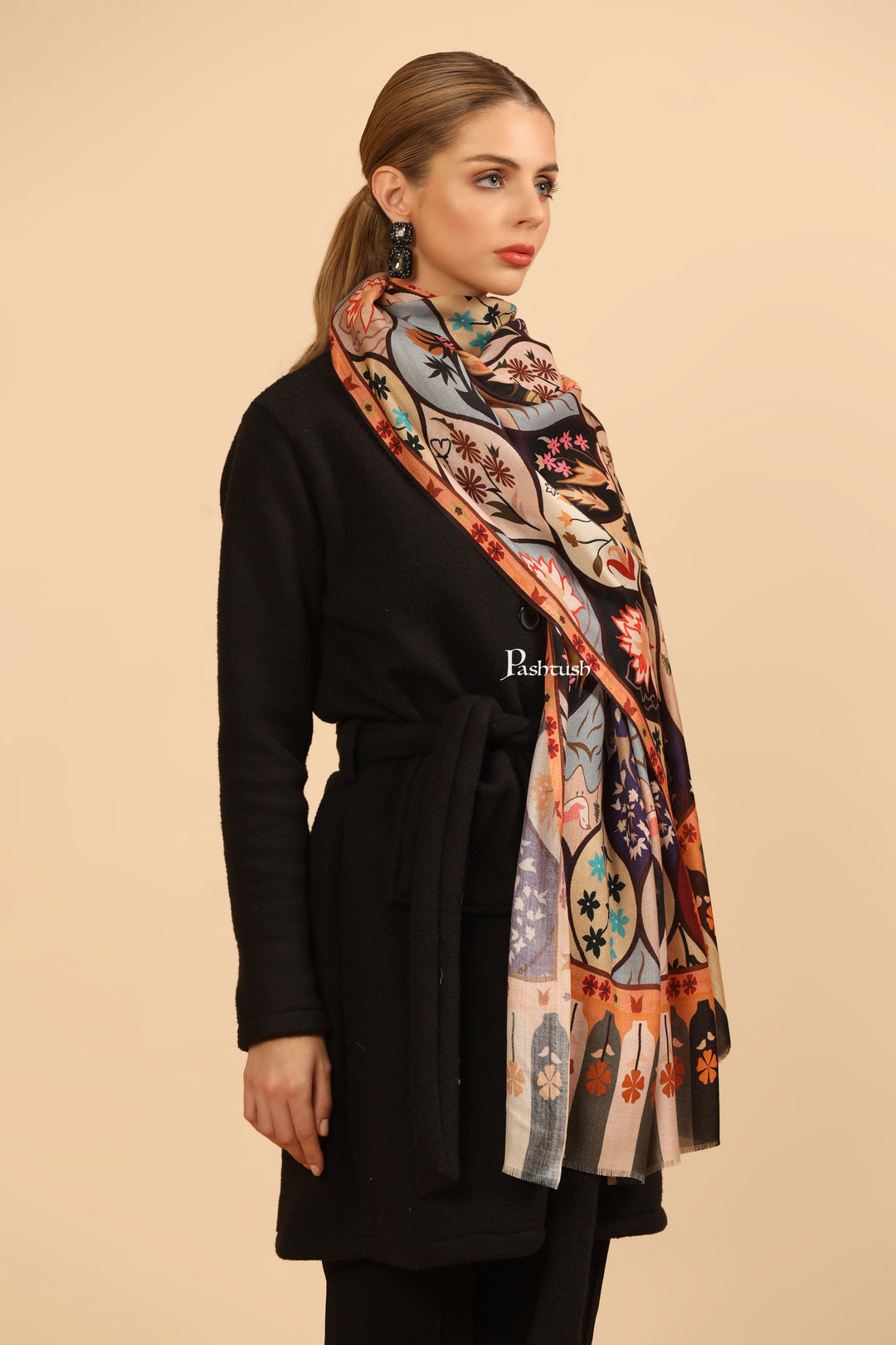 Pashtush India Womens Stoles and Scarves Scarf Pashtush Womens Extra Soft Bamboo Stole, Printed Paisley Design, Multicolour