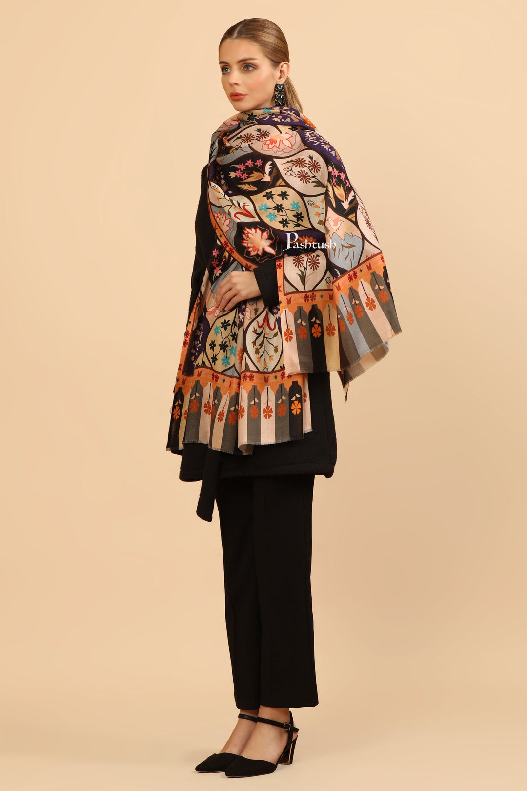 Pashtush India Womens Stoles and Scarves Scarf Pashtush Womens Extra Soft Bamboo Stole, Printed Paisley Design, Multicolour