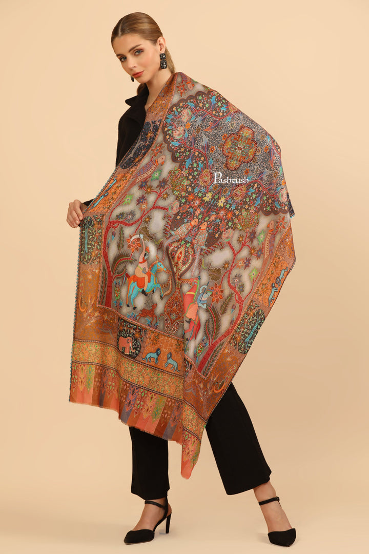 Pashtush India Womens Stoles and Scarves Scarf Pashtush Womens Extra Soft Bamboo Stole, Printed Paisley Design, Multicolour