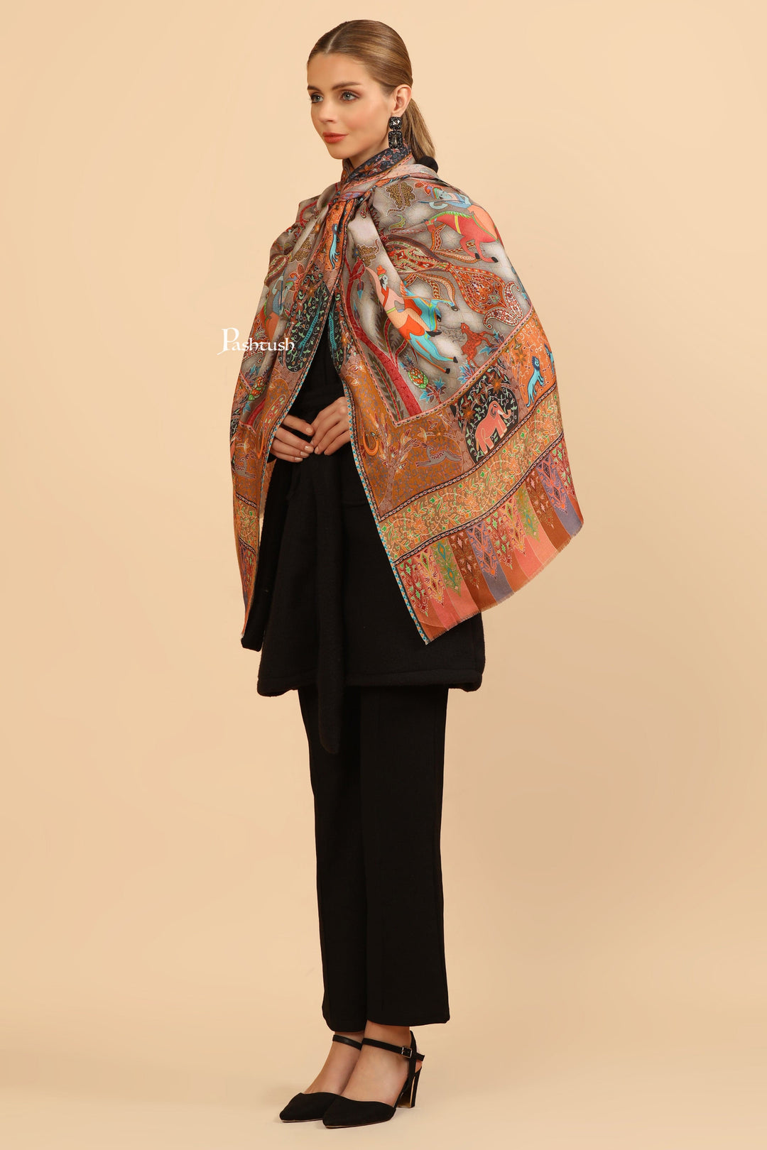 Pashtush India Womens Stoles and Scarves Scarf Pashtush Womens Extra Soft Bamboo Stole, Printed Paisley Design, Multicolour