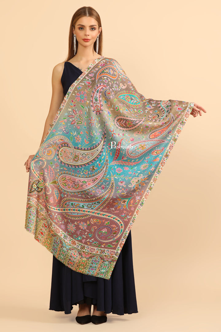 Pashtush India Womens Stoles Pashtush Womens Extra Soft Bamboo Stole, Printed Paisley Design, Multicolour