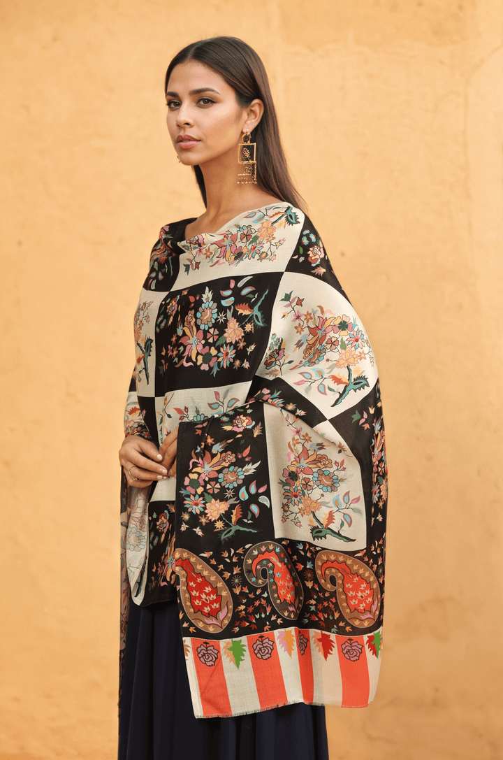 Pashtush India Womens Stoles Pashtush Womens Extra Soft Bamboo Stole, Printed Paisley Design, Multicolour