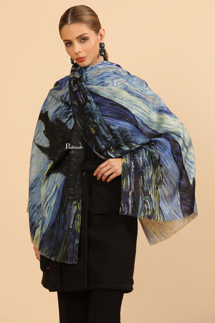 Pashtush India Womens Stoles and Scarves Scarf Pashtush Womens Extra Soft Bamboo Stole, Printed Starry Night Design, Multicolour