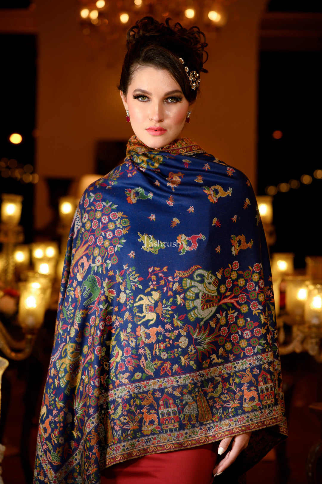 Pashtush India Womens Shawls Pashtush Womens Faux Pashmina, Royal Bagh Design, Blue