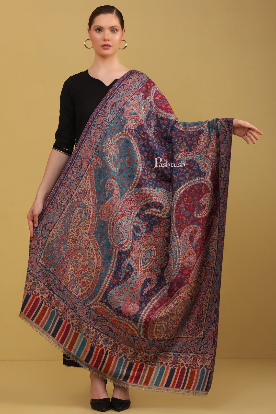 Pashtush India Womens Shawls Pashtush Womens Faux Pashmina Shawl, Ethnic Paisley Weave Multicolour