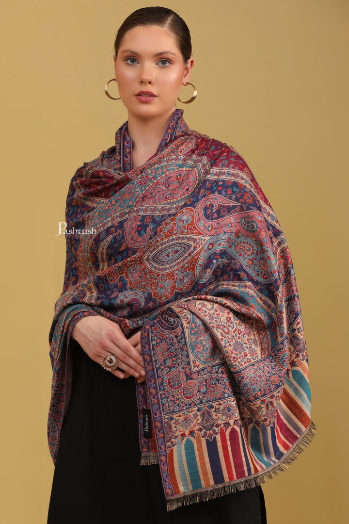 Pashtush India Womens Shawls Pashtush Womens Faux Pashmina Shawl, Ethnic Paisley Weave Multicolour