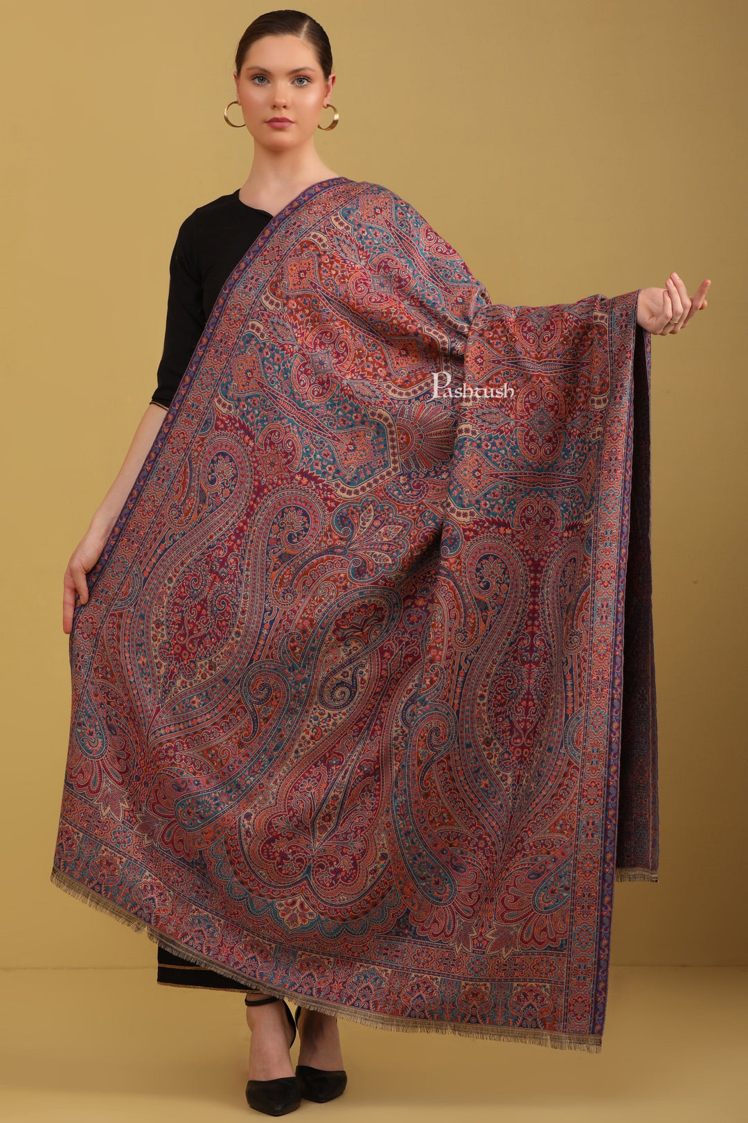 Pashtush India Womens Shawls Pashtush womens Faux Pashmina Shawl, Ethnic Paisley Weave, Multicolour