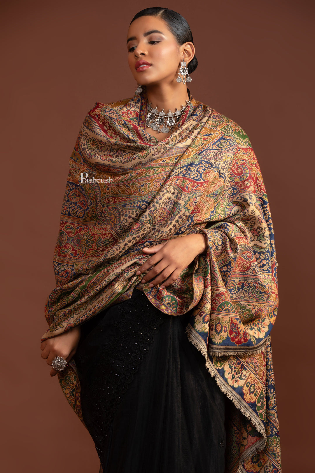 Pashtush India Womens Shawls Pashtush Womens Faux Pashmina Shawl, Ethnic  Pasiley Weave' Design, Multicolour