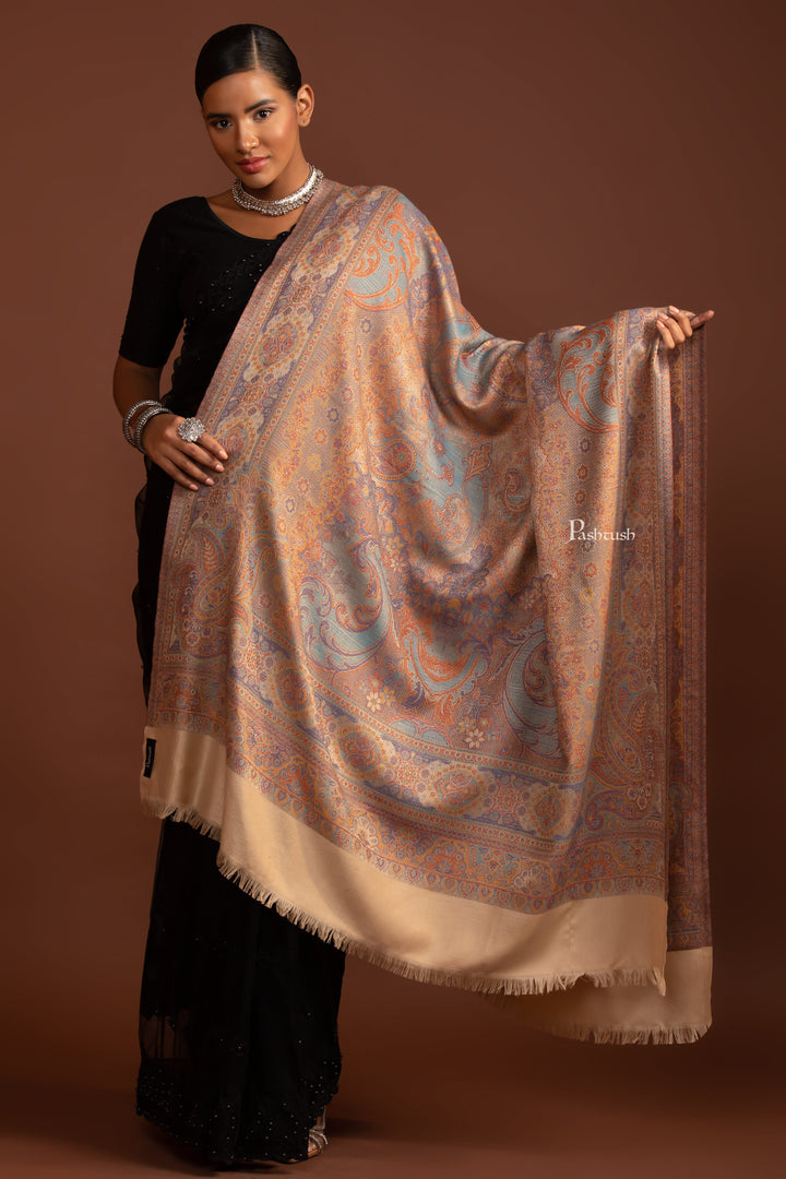 Pashtush India Womens Shawls Pashtush Womens Faux Pashmina Shawl, Ethnic Weave, Beige