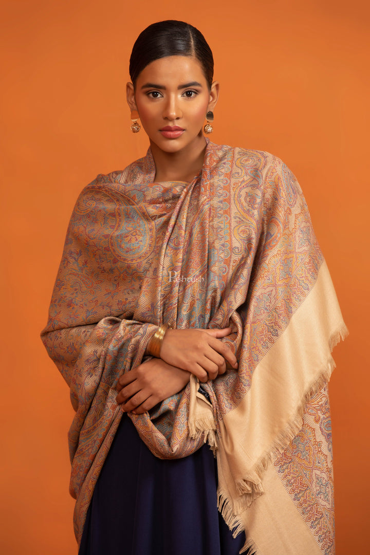 Pashtush India womens scarf and Stoles Pashtush Womens Faux Pashmina Shawl, Ethnic Weave  Design, Beige