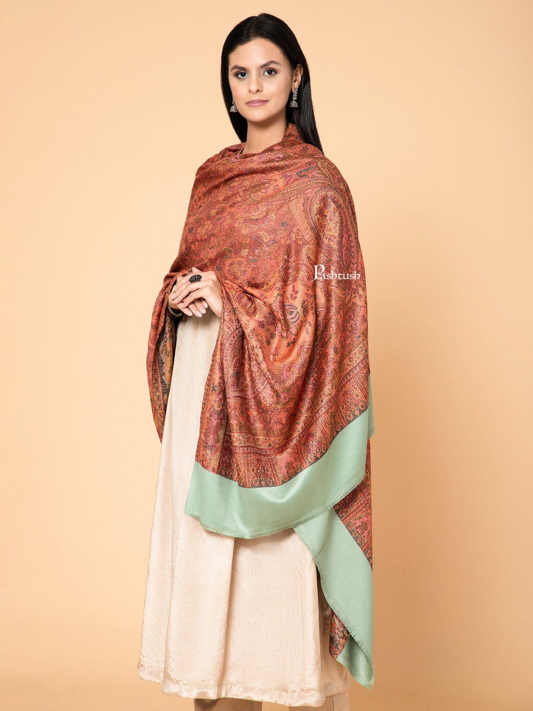 Pashtush India Womens Shawls Pashtush Womens Faux Pashmina Shawl, Ethnic Weave Design, Beige