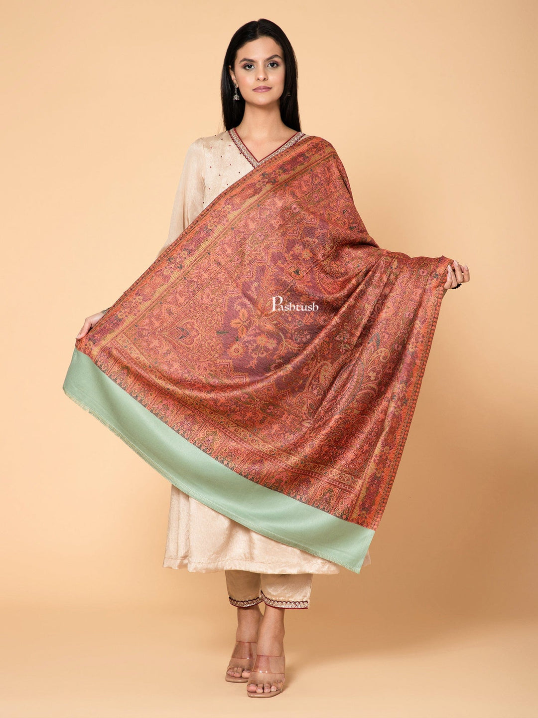 Pashtush India Womens Shawls Pashtush Womens Faux Pashmina Shawl, Ethnic Weave Design, Beige