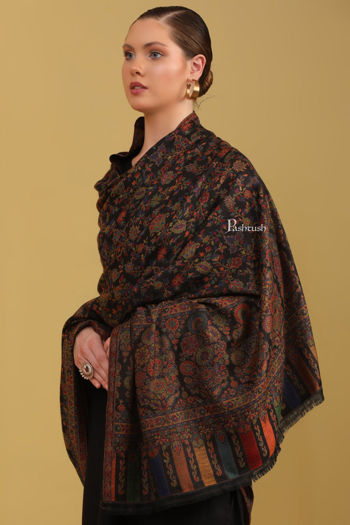 Pashtush India Womens Shawls Pashtush Womens Faux Pashmina Shawl, Ethnic  Weave Design, Black