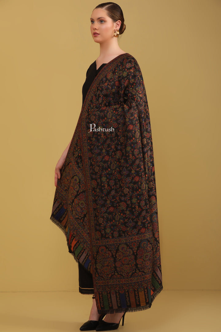 Pashtush India Womens Shawls Pashtush Womens Faux Pashmina Shawl, Ethnic  Weave Design, Black