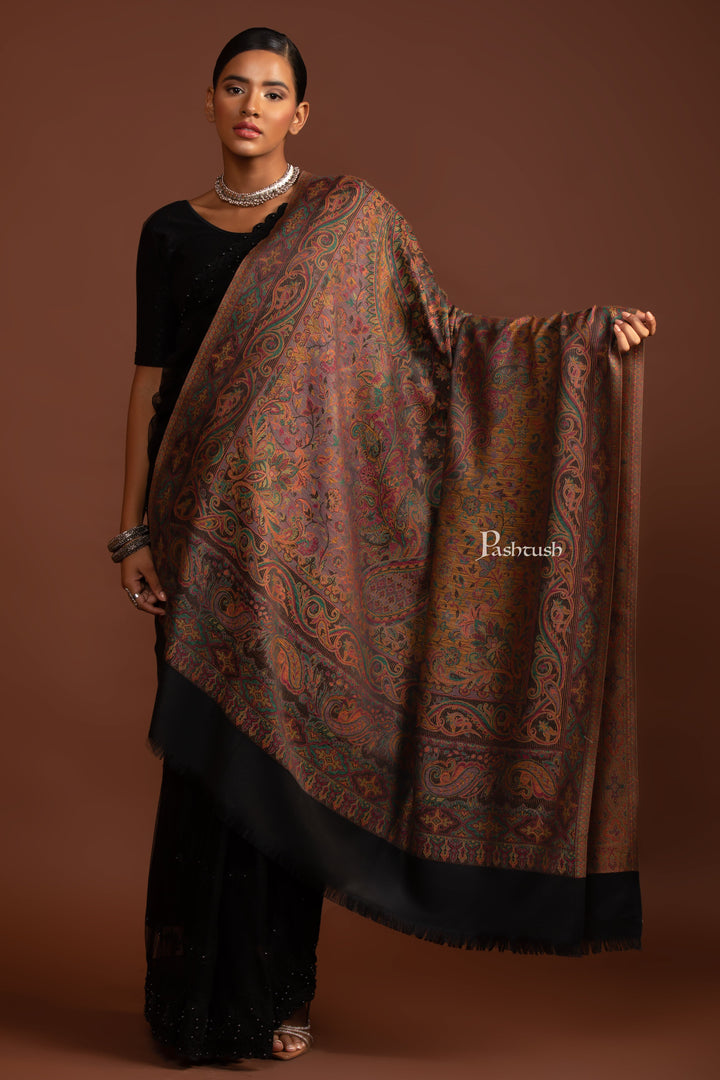 Pashtush India Womens Shawls Pashtush Womens Faux Pashmina Shawl, Ethnic Weave Design, Black