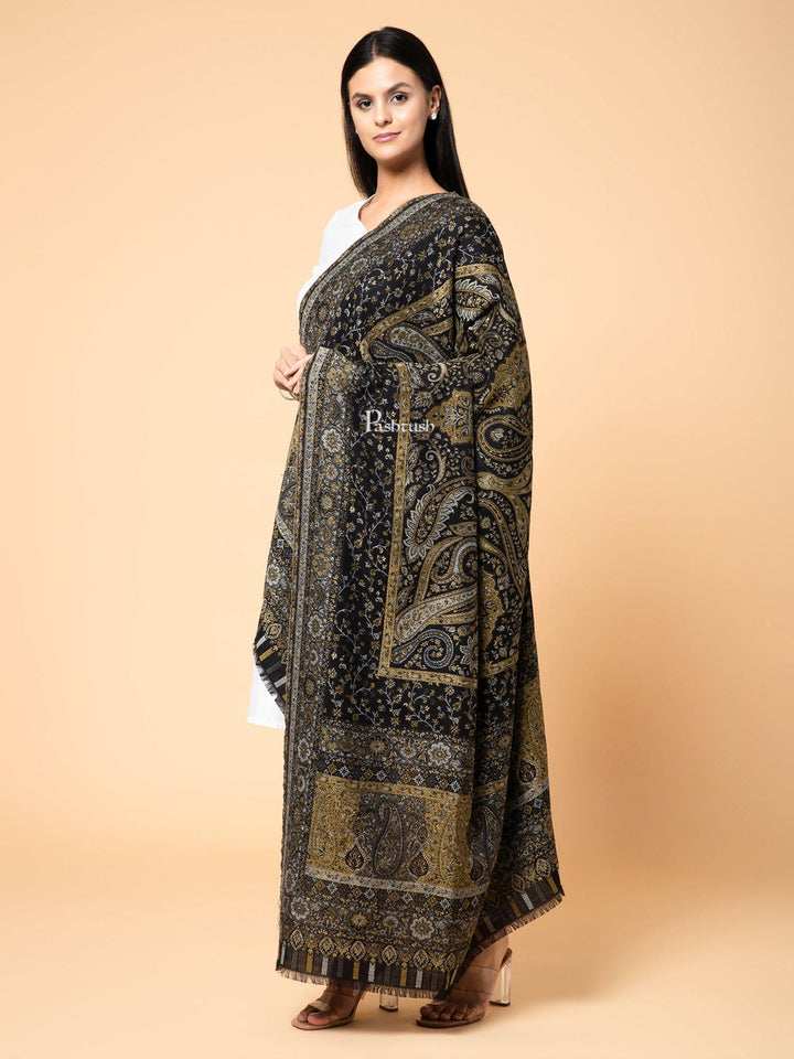 Pashtush India Womens Shawls Pashtush Womens Faux Pashmina Shawl, Ethnic Weave Design, Black