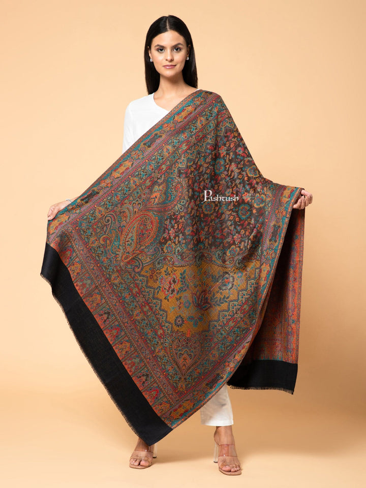 Pashtush India Womens Shawls Pashtush Womens Faux Pashmina Shawl, Ethnic Weave Design, Black