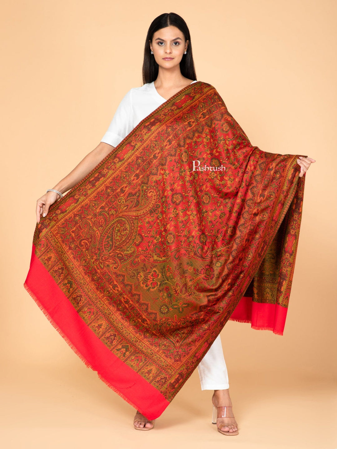 Pashtush India Womens Shawls Pashtush Womens Faux Pashmina Shawl, Ethnic Weave Design, Majenta