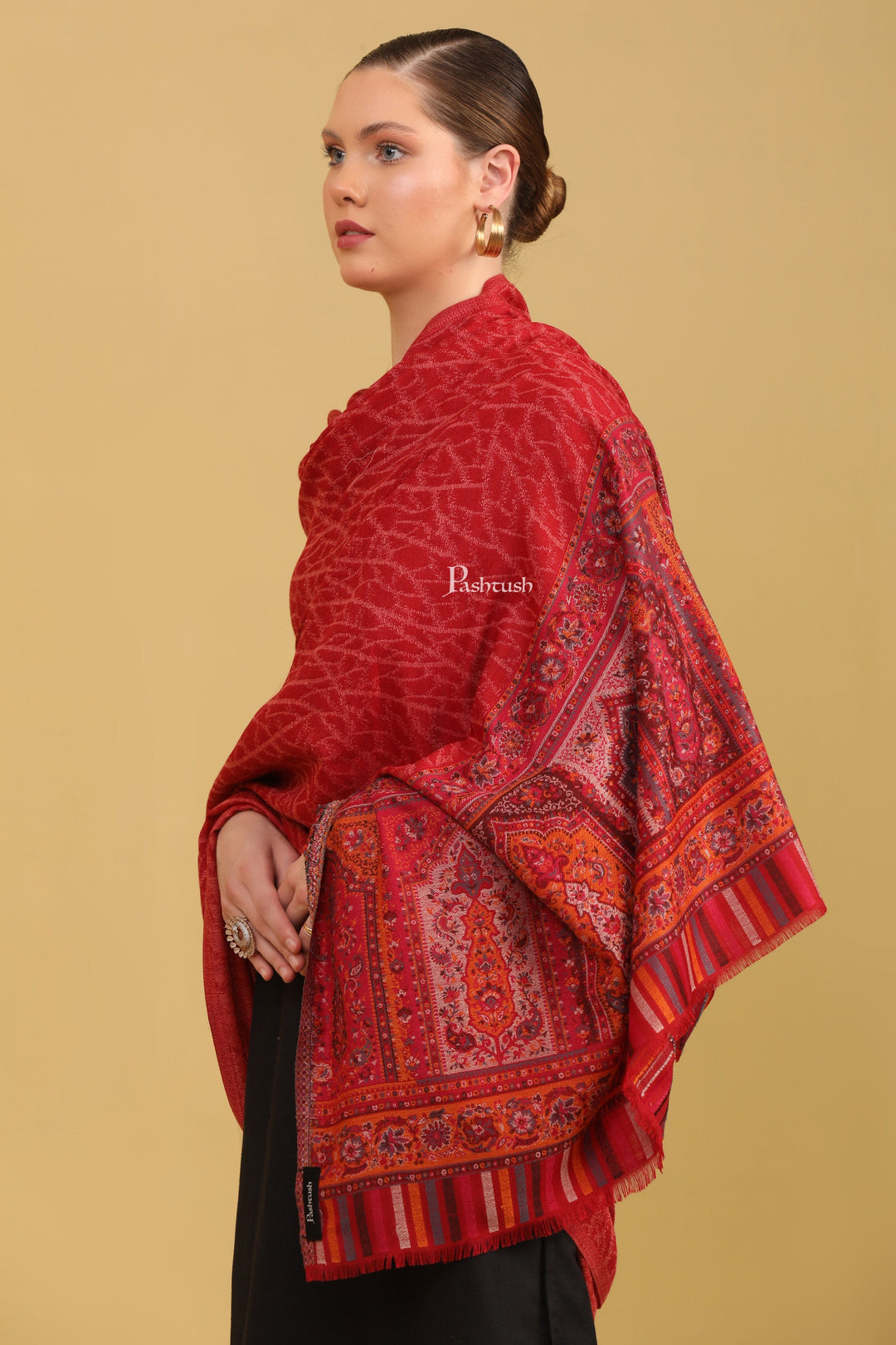 Pashtush India Womens Shawls Pashtush Womens Faux Pashmina Shawl, Ethnic Weave Design, Maroon