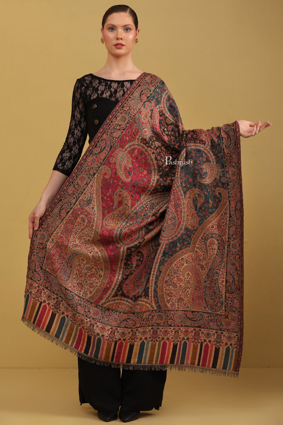 Pashtush India Womens Shawls Pashtush Womens Faux Pashmina Shawl, Ethnic Weave Design, Multicolour