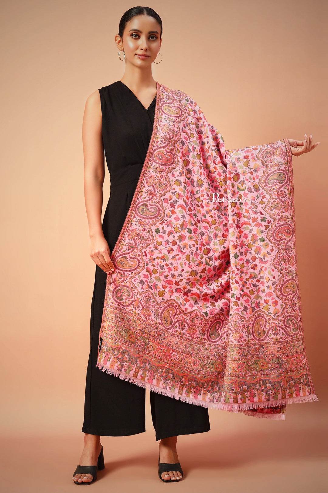 Pashtush India Womens Shawls Pashtush Womens Faux Pashmina Shawl, Ethnic weave Design, Soft Pink