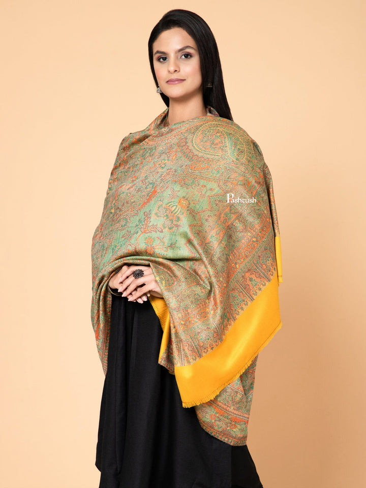 Pashtush India Womens Shawls Pashtush Womens Faux Pashmina Shawl, Ethnic Weave Design, Yellow