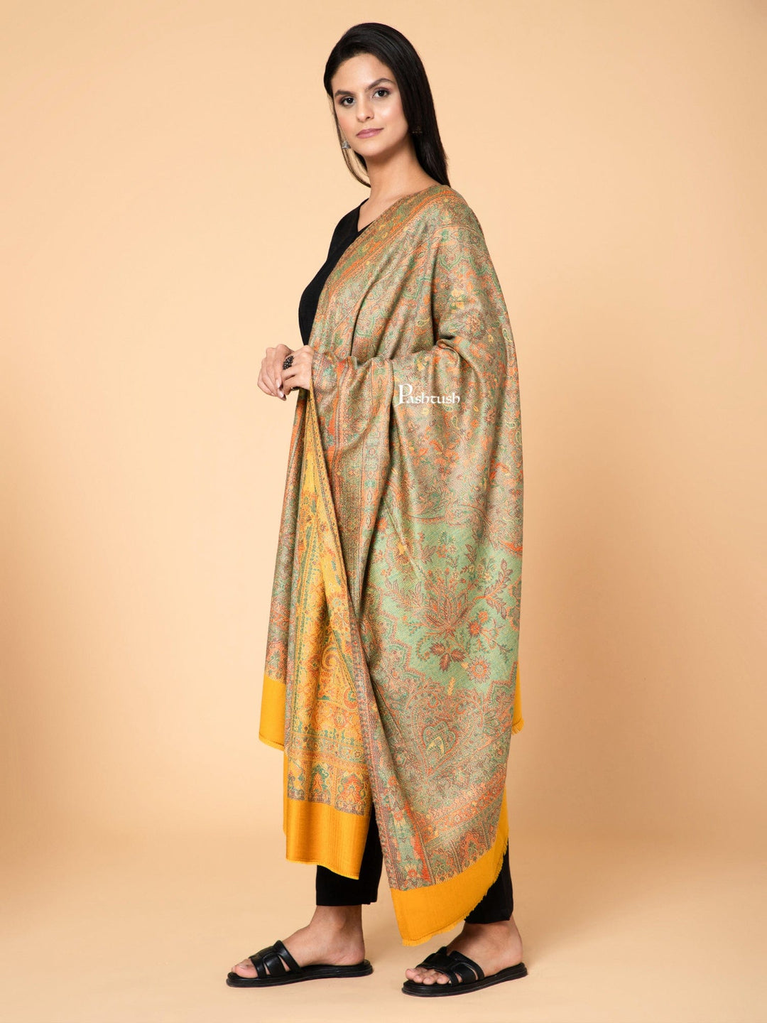 Pashtush India Womens Shawls Pashtush Womens Faux Pashmina Shawl, Ethnic Weave Design, Yellow