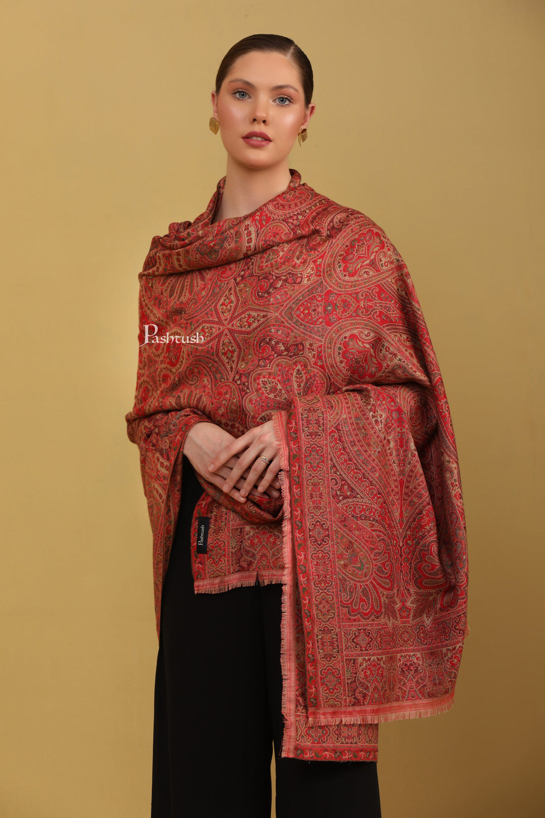 Pashtush India Womens Shawls Pashtush Womens Faux Pashmina Shawl, Ethnic Weave Pasiley Design, Multicolour