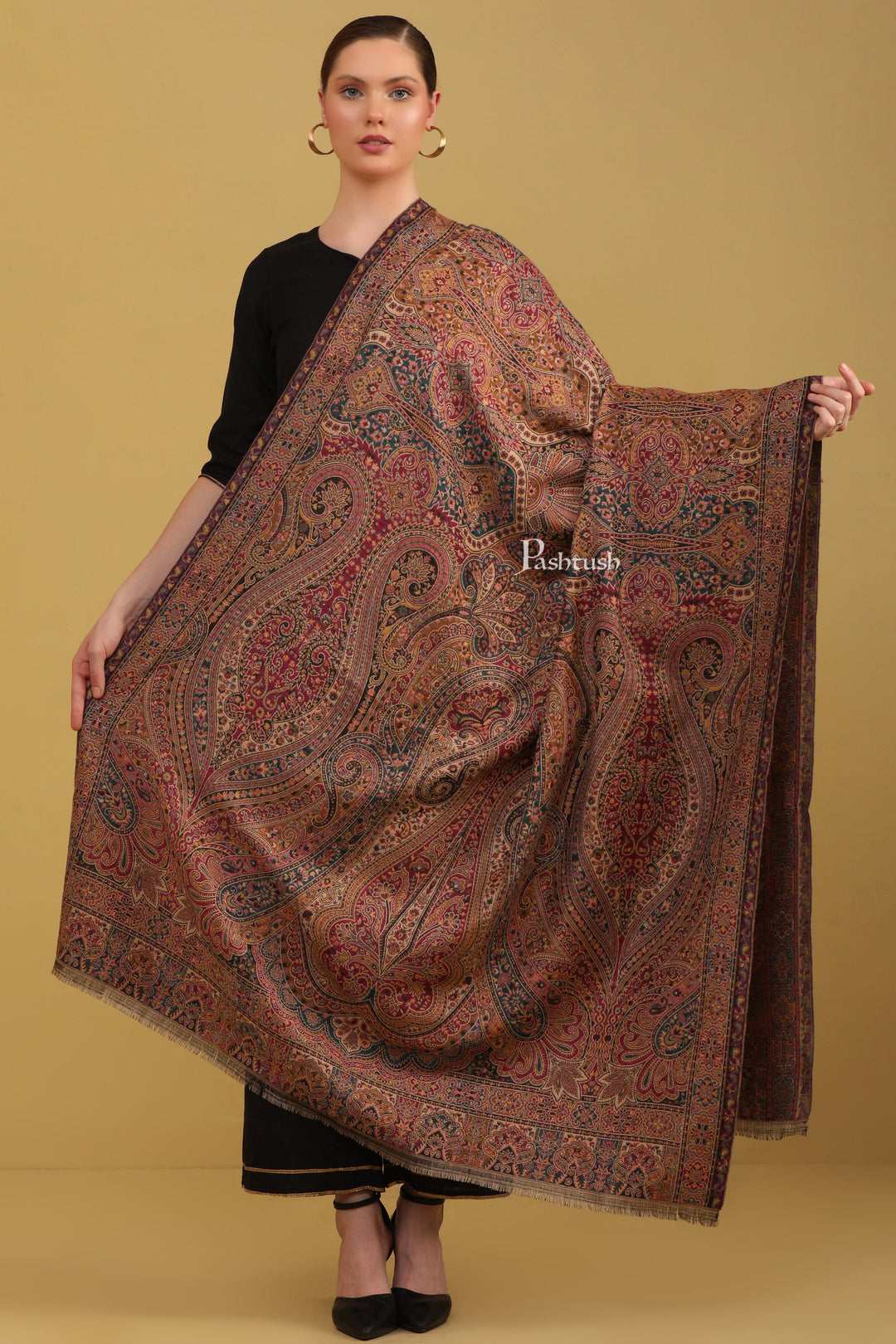 Pashtush India Womens Shawls Pashtush Womens Faux Pashmina Shawl, Ethnic Weave Pasiley Design, Multicolour