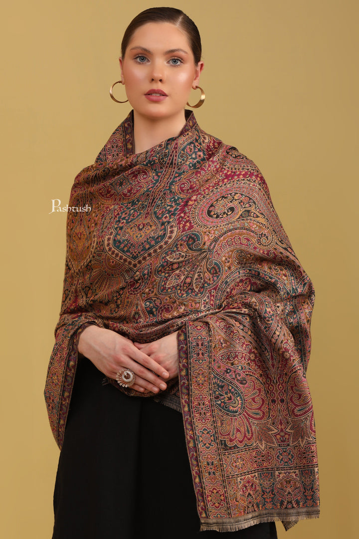 Pashtush India Womens Shawls Pashtush Womens Faux Pashmina Shawl, Ethnic Weave Pasiley Design, Multicolour