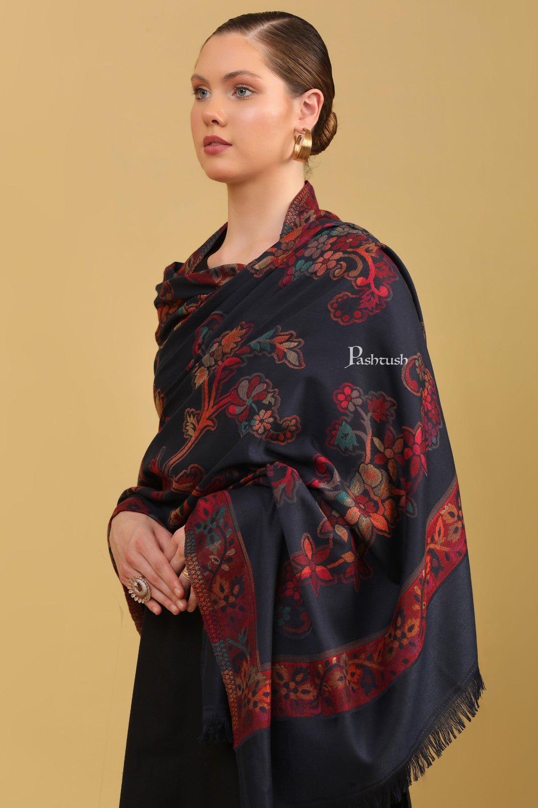 Pashtush India Womens Shawls Pashtush Womens Faux Pashmina Shawl, Floral Weave ,Blue