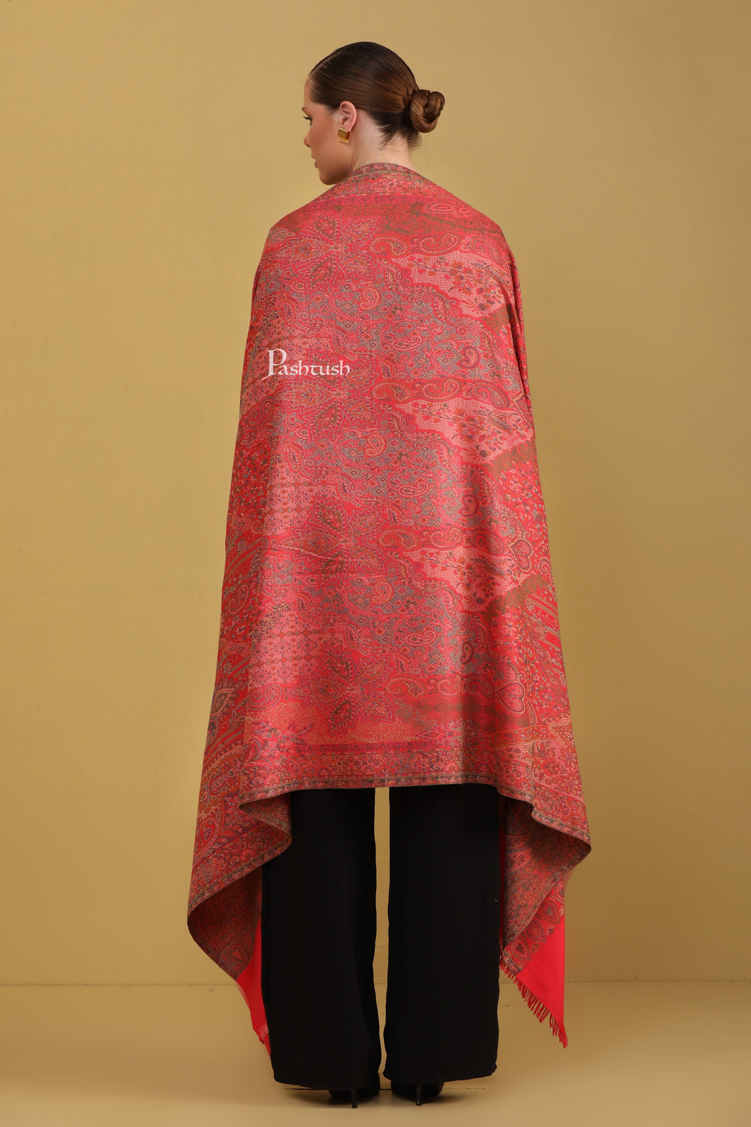 Pashtush India Womens Shawls Pashtush Womens Faux Pashmina Shawl, Jamawar Design, Dark Pink