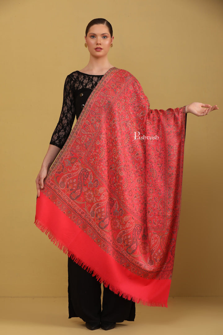 Pashtush India Womens Shawls Pashtush Womens Faux Pashmina Shawl, Jamawar Design, Dark Pink