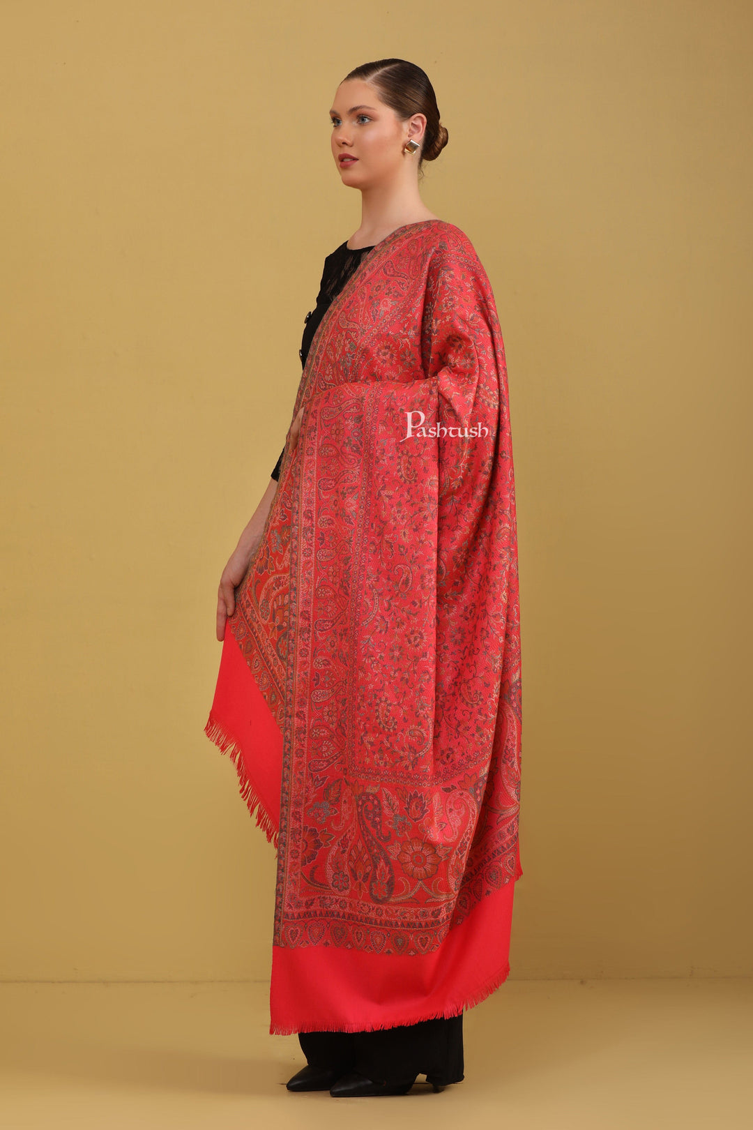 Pashtush India Womens Shawls Pashtush Womens Faux Pashmina Shawl, Jamawar Design, Dark Pink