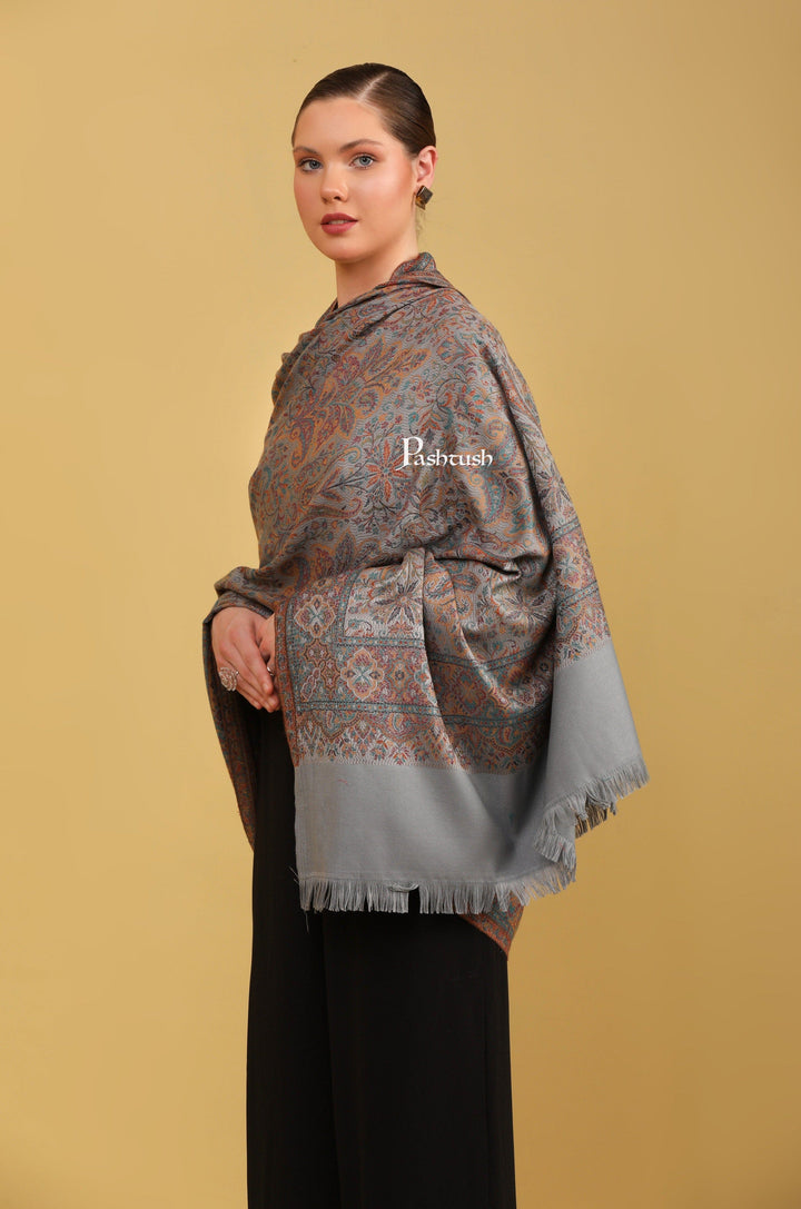 Pashtush India Womens Shawls Pashtush Womens Faux Pashmina Shawl, Jamawar Design, Grey