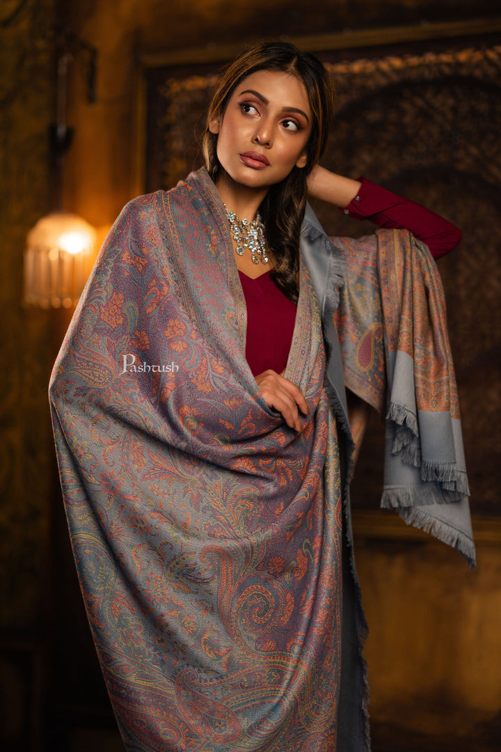 Pashtush India Womens Shawls Pashtush Womens Faux Pashmina Shawl, Jamawar Design, Grey