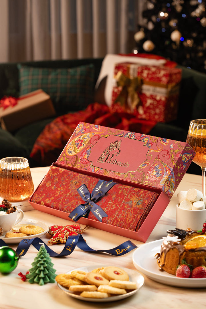 Pashtush India Gift Pack Pashtush Womens Faux Pashmina Shawl, Jamawar Design, Maroon