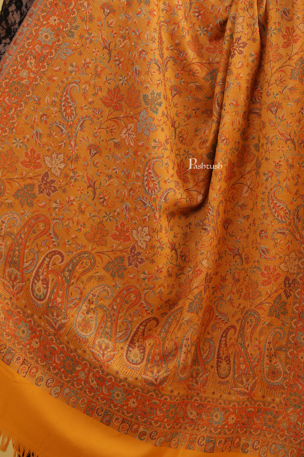 Pashtush India Womens Shawls Pashtush Womens Faux Pashmina Shawl, Jamawar Design, Mustard