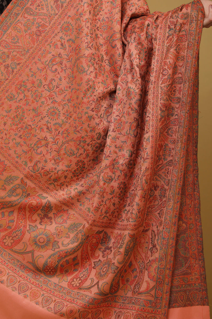 Pashtush India Womens Shawls Pashtush Womens Faux Pashmina Shawl, Jamawar Design, Peach