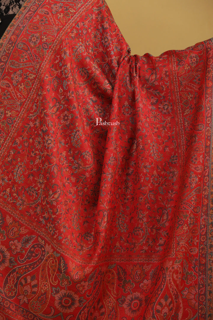 Pashtush India Womens Shawls Pashtush Womens Faux Pashmina Shawl, Jamawar Design, Red