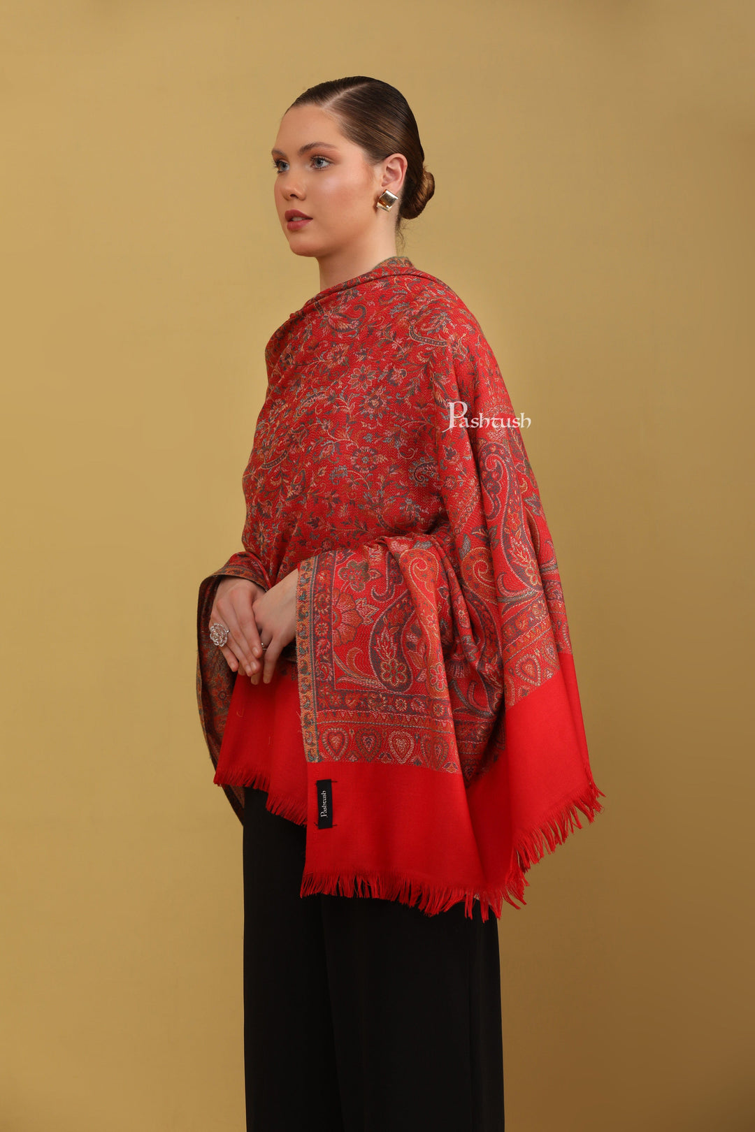 Pashtush India Womens Shawls Pashtush Womens Faux Pashmina Shawl, Jamawar Design, Red