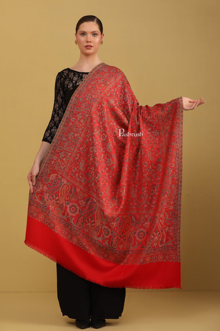 Pashtush India Womens Shawls Pashtush Womens Faux Pashmina Shawl, Jamawar Design, Red